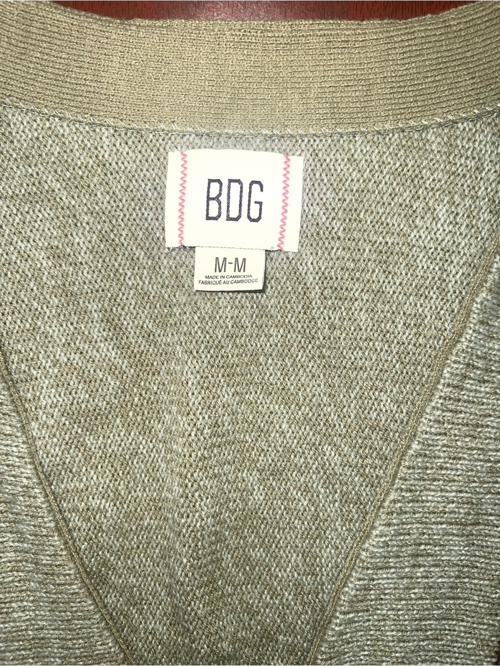 BDG Sage Green Button-Up Cardigan with Brown and Cream Stripes - Picture 4 of 7